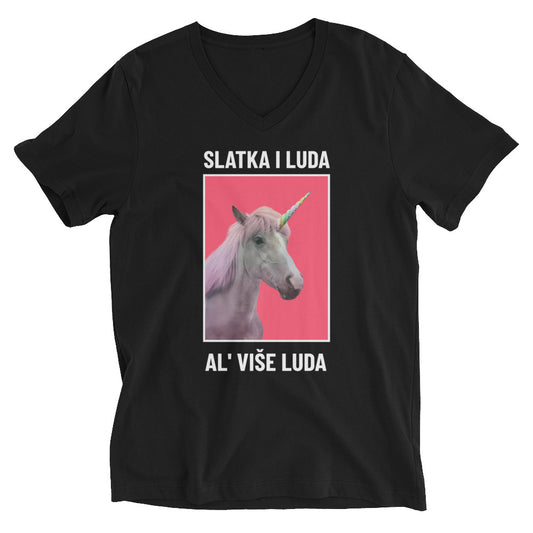 "Slatka i luda" - T-Shirt mit V-Ausschnitt