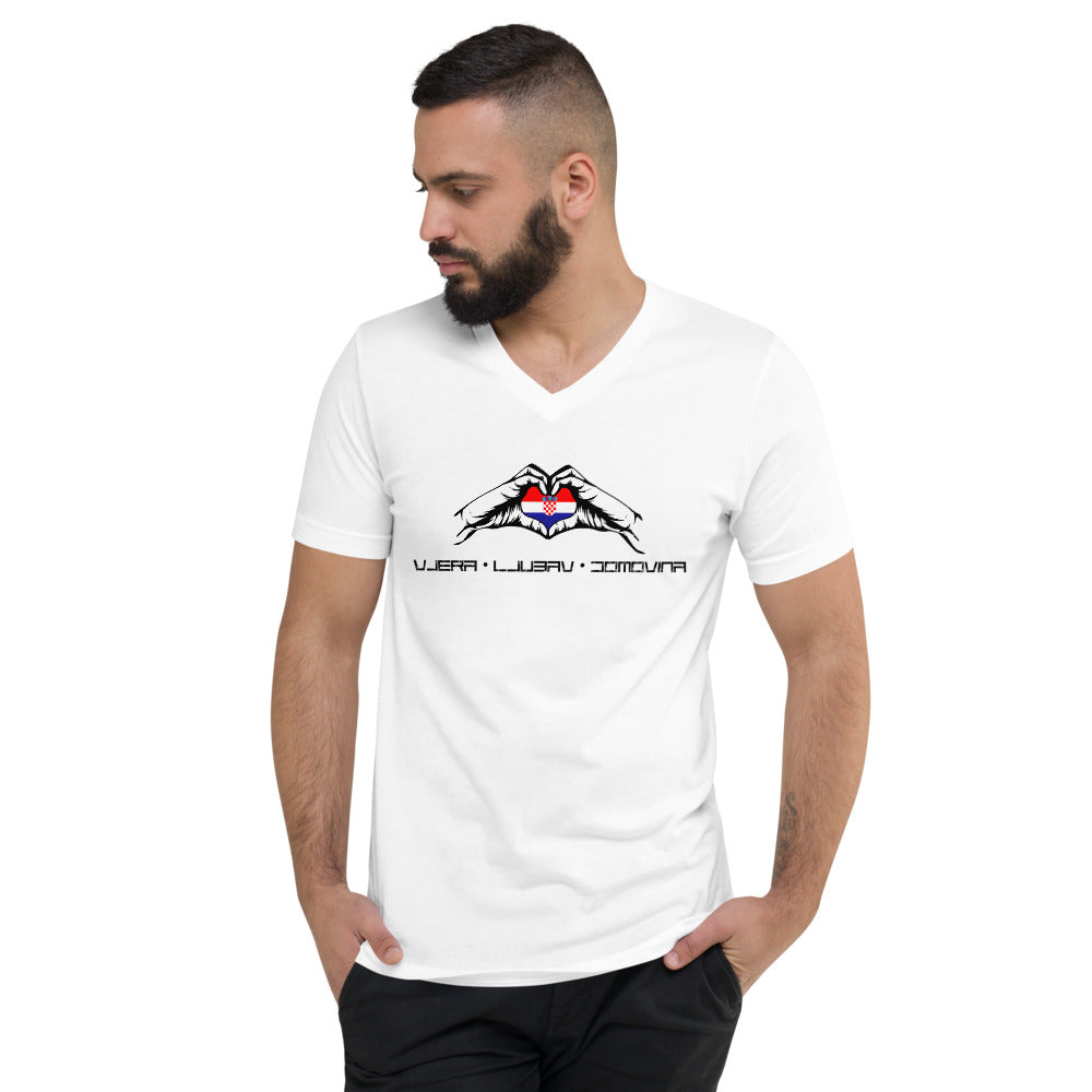 Majica kratkih rukava "Vjera Ljubav Domovina Ruke" V-Neck T-Shirt