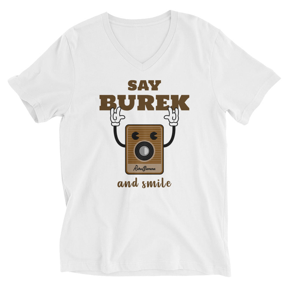 "Say Burek and smile" - T-Shirt mit V-Ausschnitt