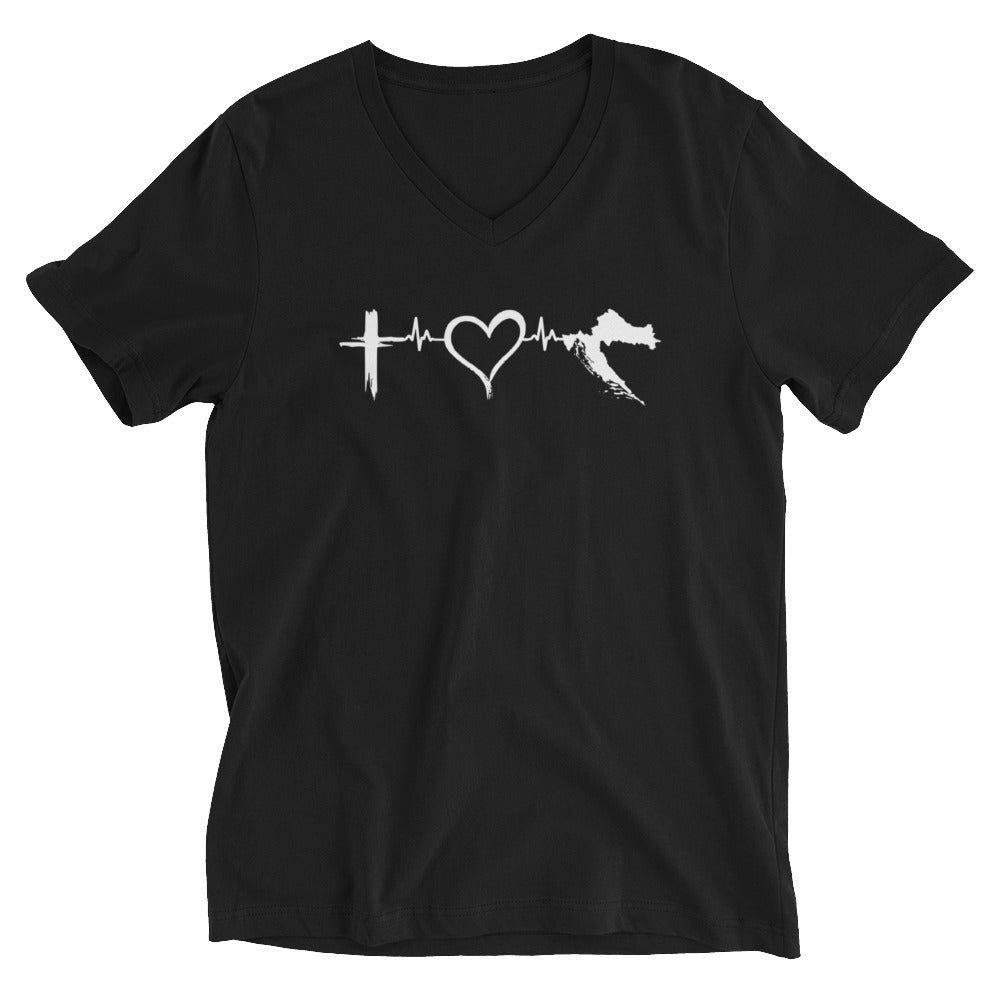 "Vjera Ljubav Domovina" -T-Shirt mit V-Ausschnitt
