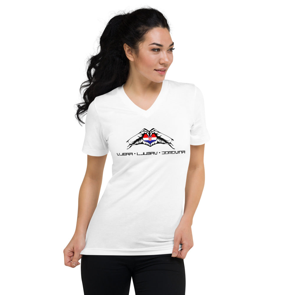 "Vjera Ljubav Domovina Ruke" V-Neck T-Shirt